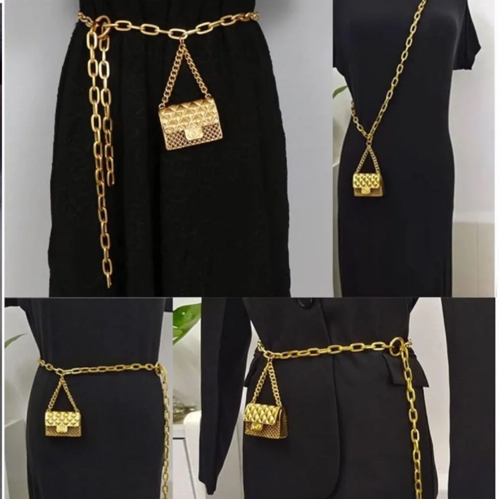 New! Gold Chain Waist Belt with Mini Bag
